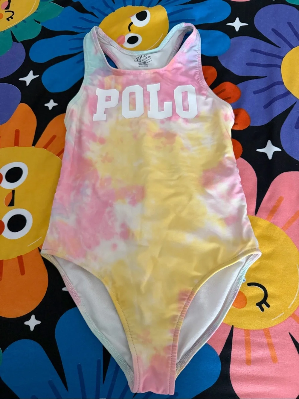 Polo by Ralph Lauren Girls' Tie-Dye One-Piece Swimsuit - Pink & Yellow